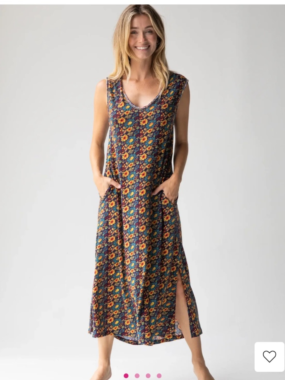 Natural Life Dress - "Hangout Cotton Midi Dress" - Medium - Olive Navy Floral